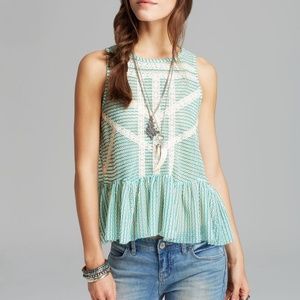 Free People Green Lace & Stripe Peplum top